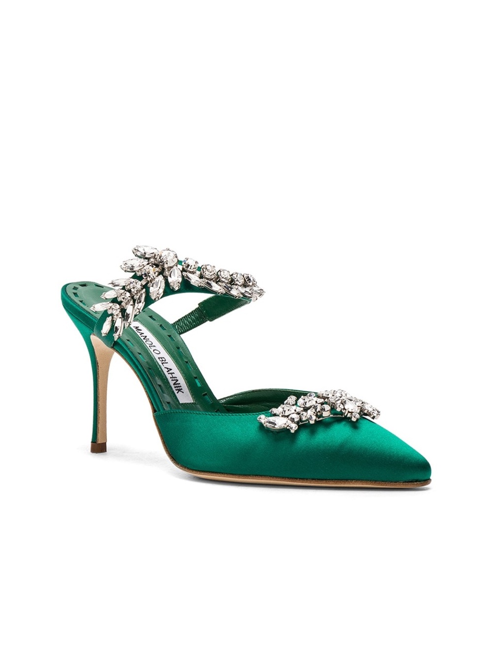 Manolo Blahnik Lurum 90mm Embellished Green Satin Mules – Size 39